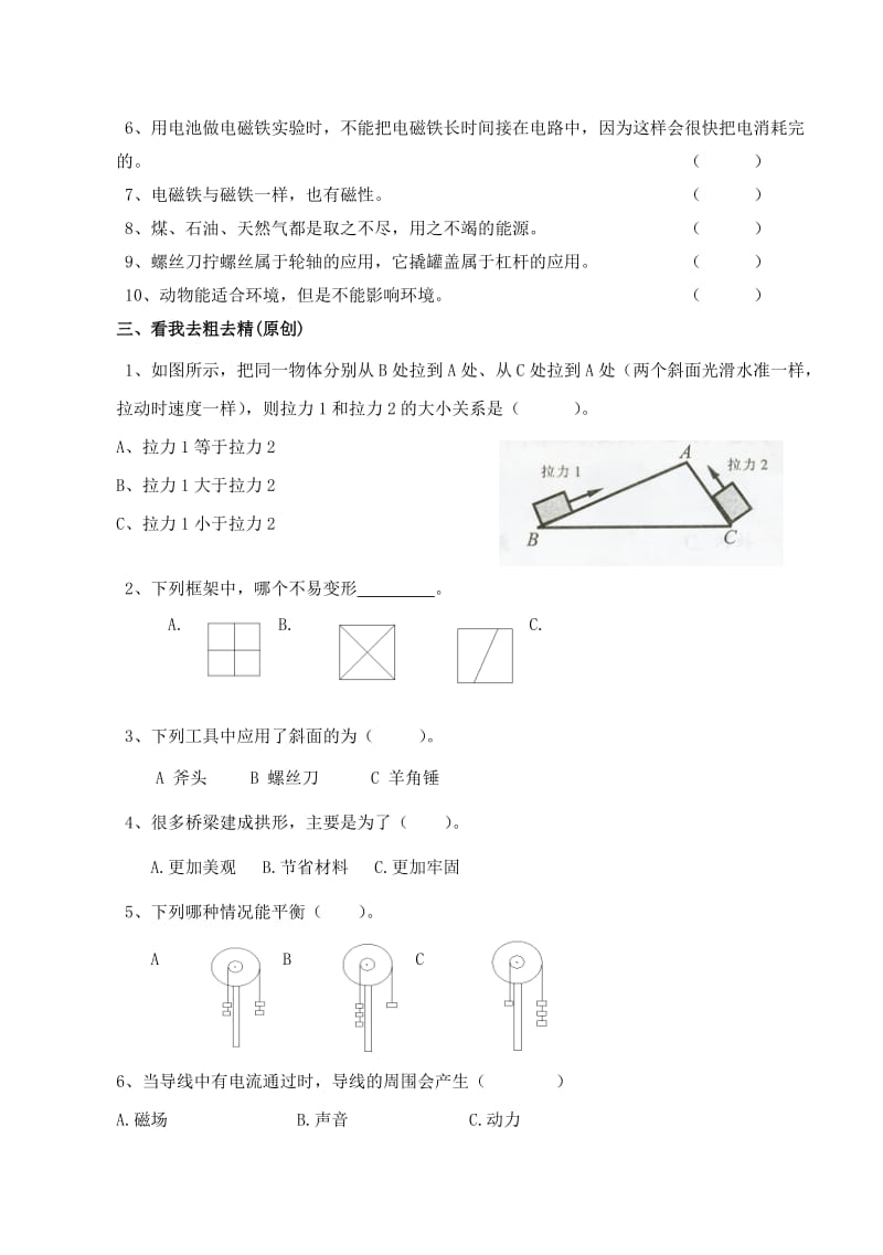 小学期末教学质量检测模拟试卷六年级科学卷.doc_第2页