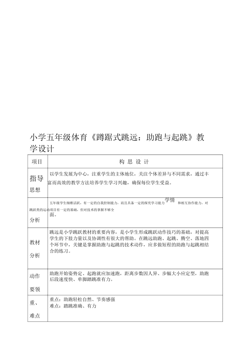 小学五年级体育《蹲踞式跳远：助跑与起跳》教学设计.docx_第1页