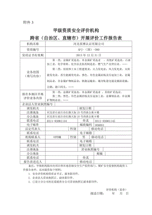 甲资质安全评价机构跨省开展工作报告表.doc