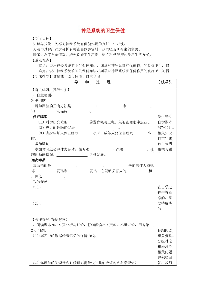 [精选类]七年级生物下册 3.5.5 神经系统的卫生保健导学案（无答案）（新版）济南版.doc_第1页