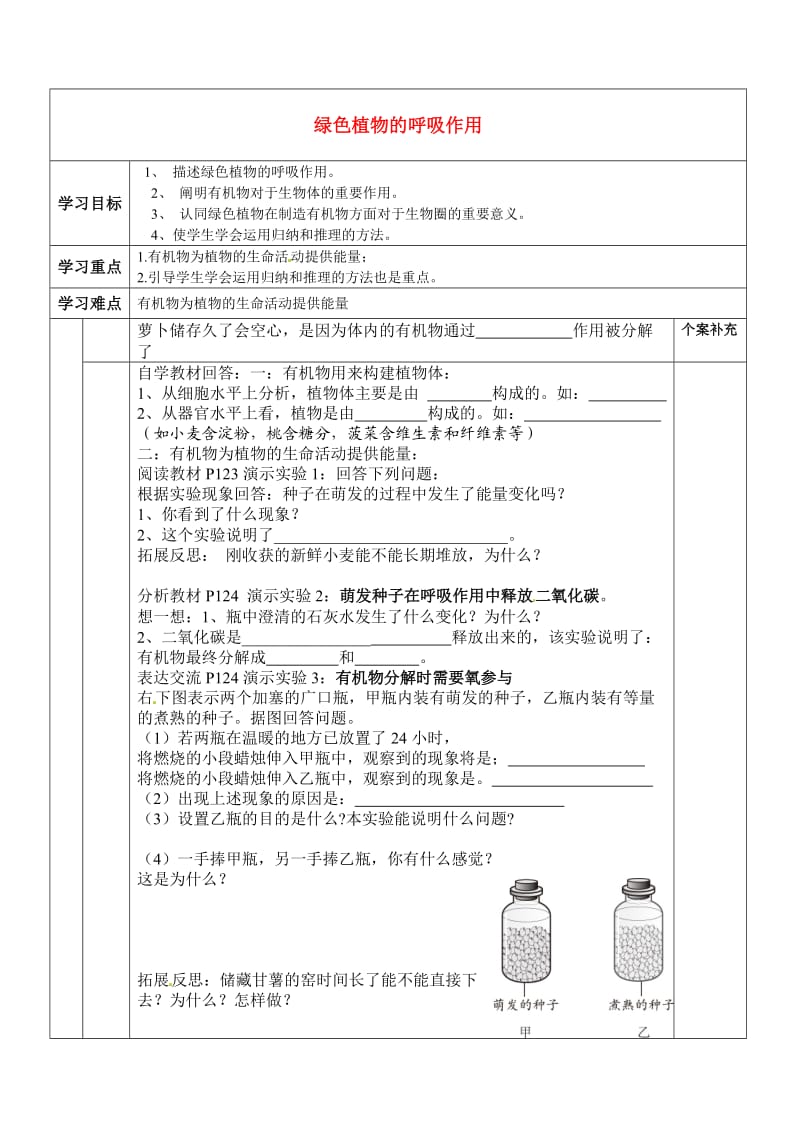 [精选类]天津市小站第一中学七年级生物上册 5.2 绿色植物的呼吸作用学案（无答案）（新版）新人教版.doc_第1页