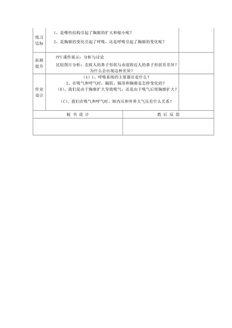 [精选类]七年级生物下册 3.2.1《人体与外界的气体交换》学案（无答案） 济南版.doc_第2页