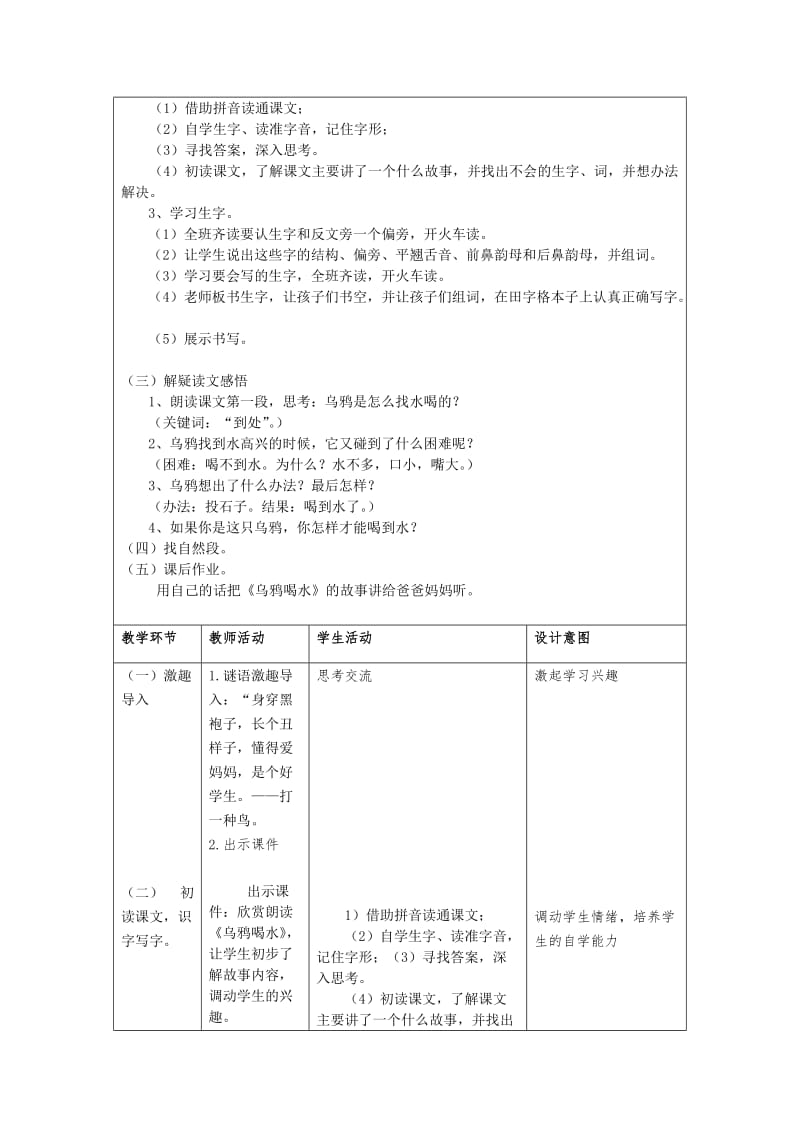 《乌鸦喝水》教学设计(魁丽芳).doc_第2页