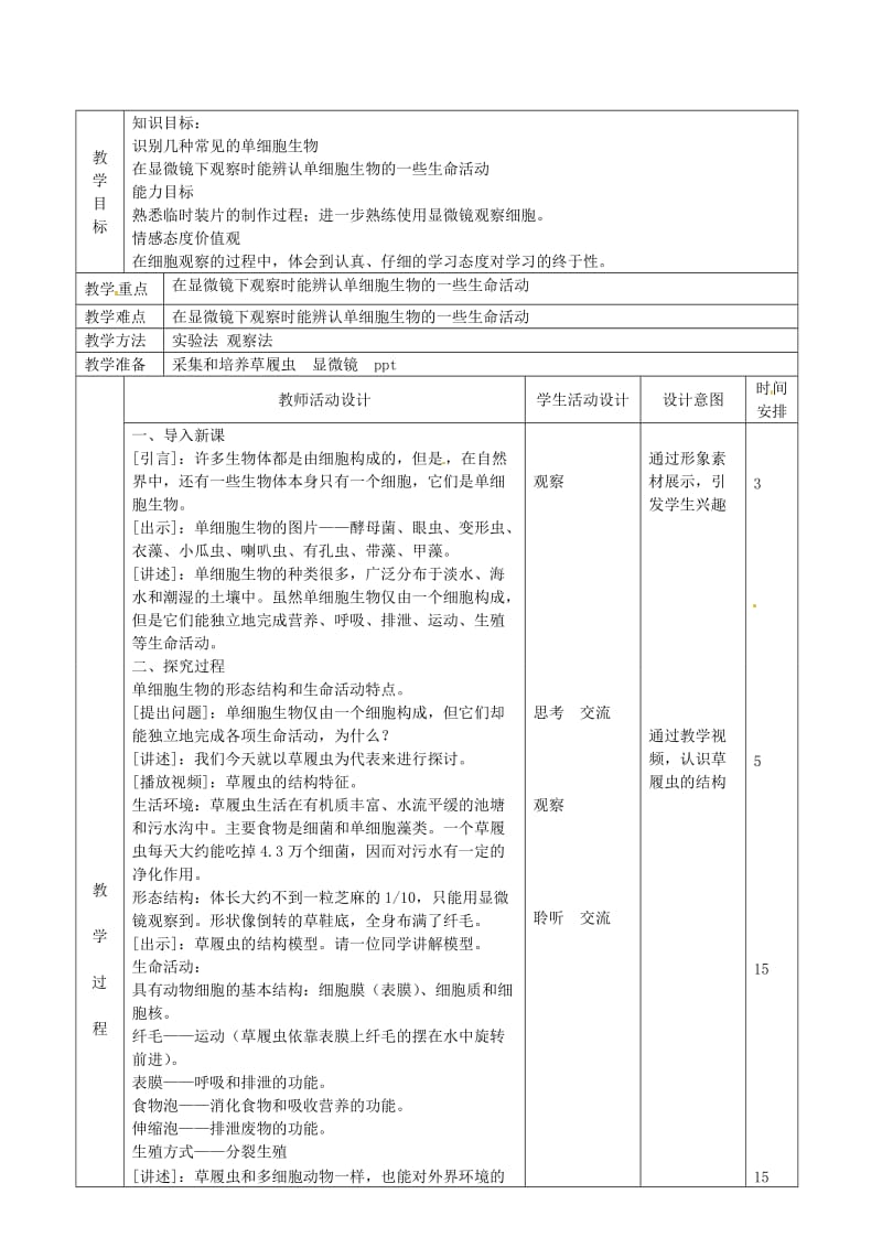 [精选类]北京市顺义区大孙各庄中学七年级生物上册 单细胞生物教案 北京课改版.doc_第2页