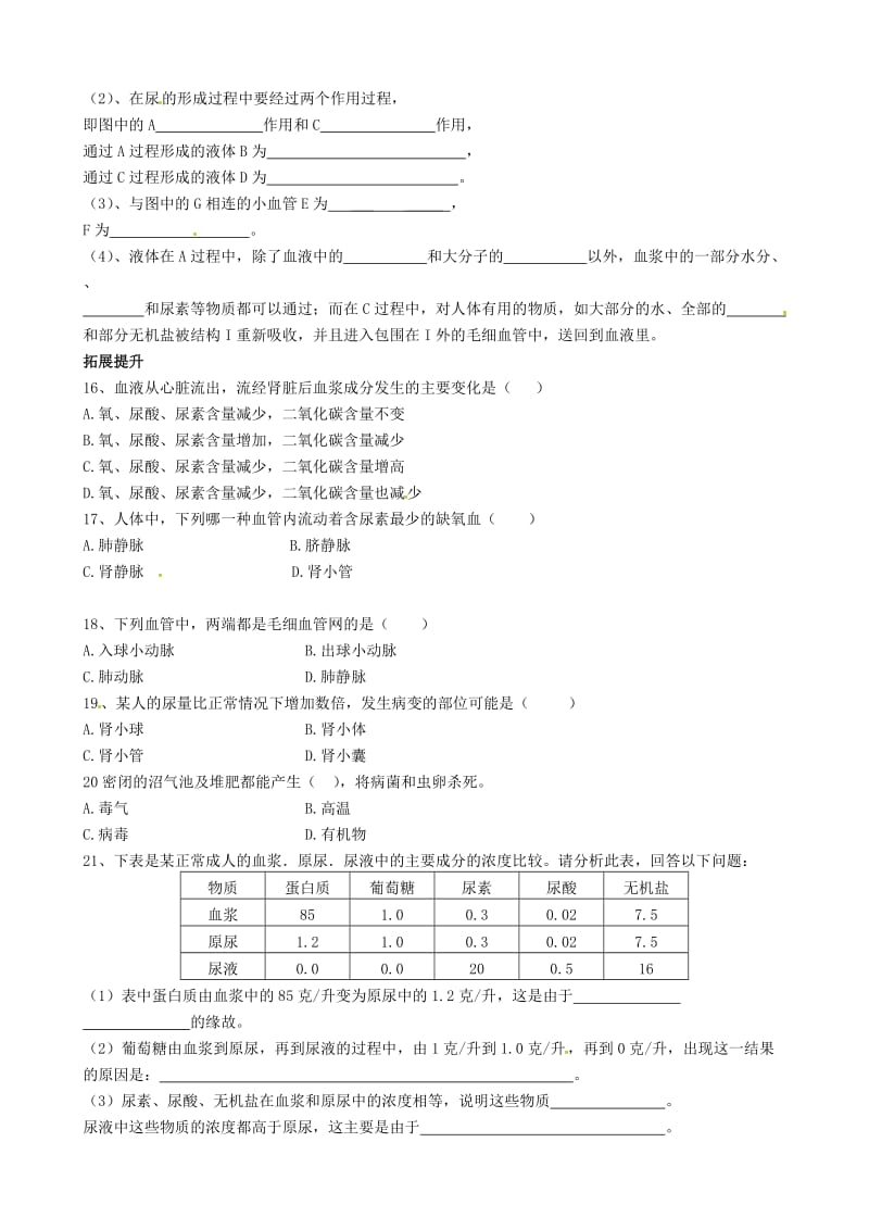 [精选类]山东省临沂市兰山区义堂中学七年级生物下册 第五章 人体内废物的排出习题（无答案）（新版）新人教版.doc_第3页