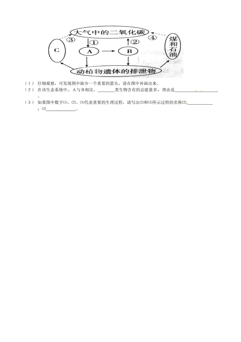 [精选类]山东省德州市夏津实验中学八年级生物下册《第三节 能量流动和物质循环》学案（无答案） 新人教版.doc_第2页