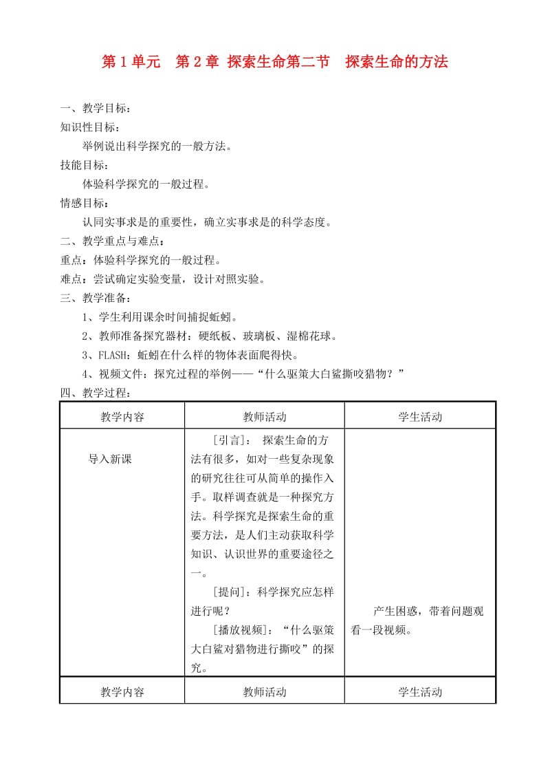 [精选类]七年级生物上册 第2章第2节 探索生命的方法 学案（无答案） 苏教版.doc_第1页