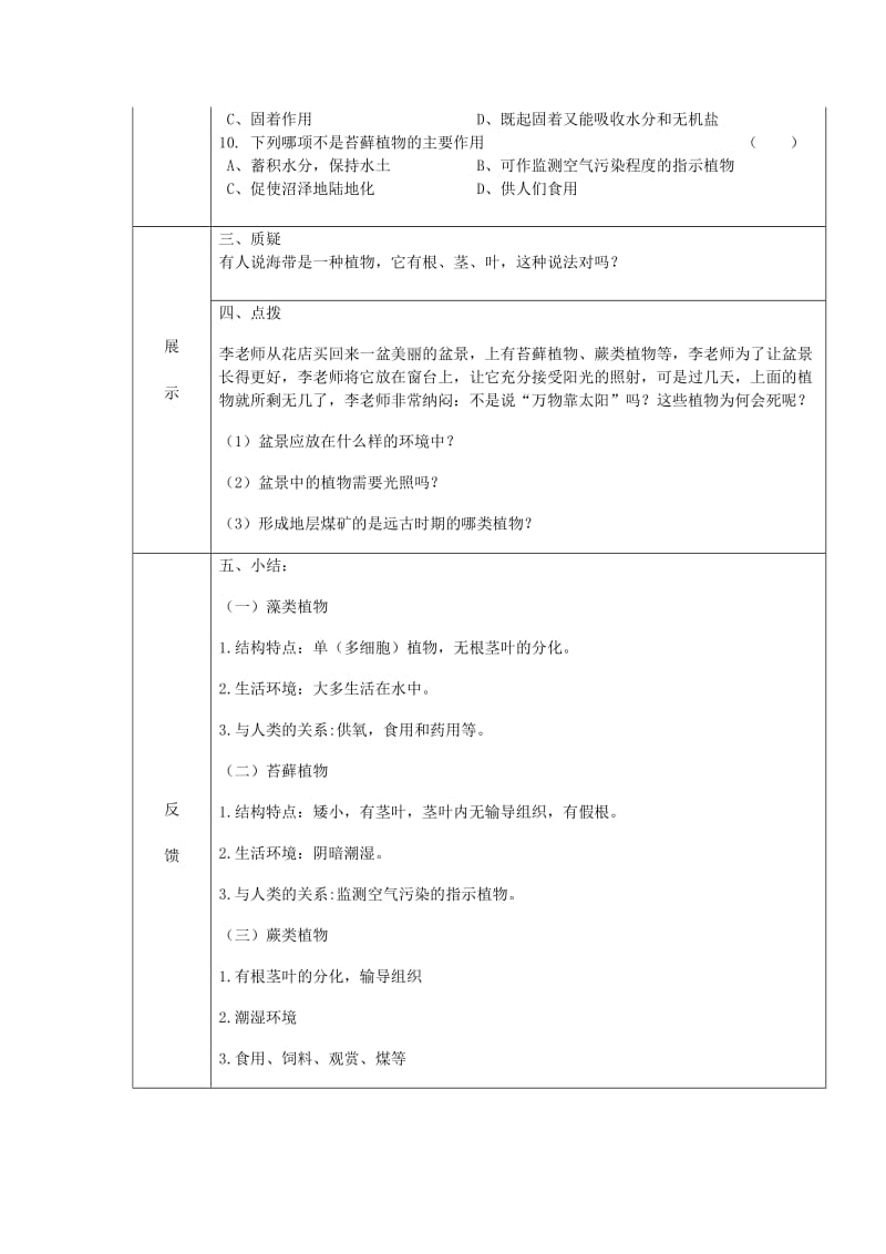 [精选类]202x学年七年级生物上册 3.1.1 藻类、苔藓和蕨类植物导学案（无答案）（新版）新人教版.doc_第2页