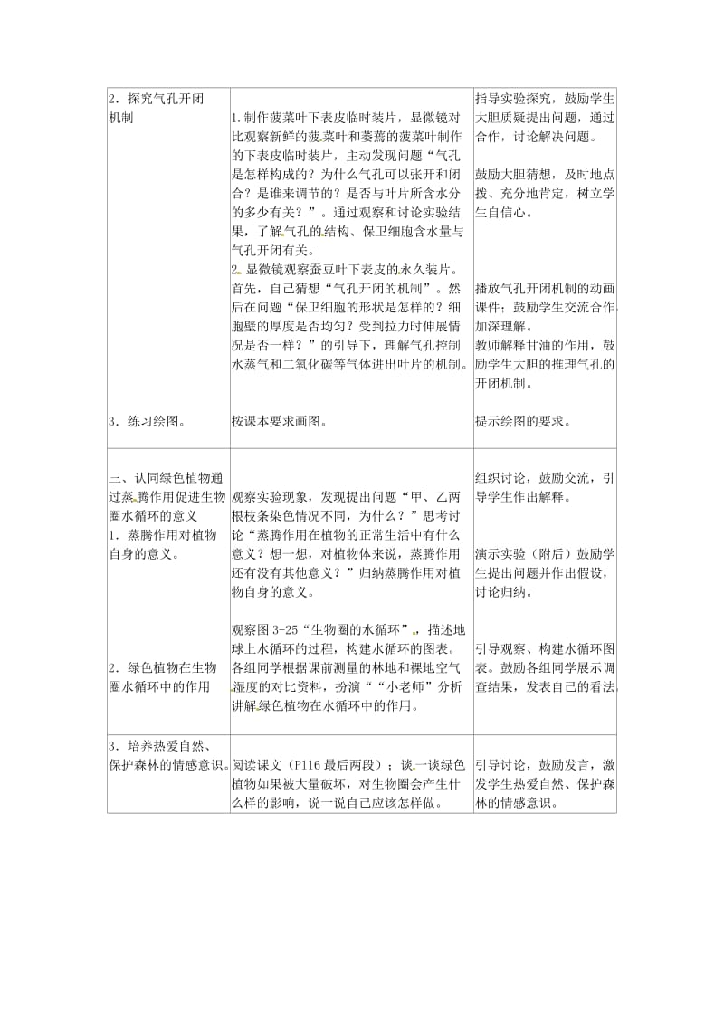 [精选类]天津市新开中学七年级生物上册 3.3.3 绿色植物参与生物圈的水循环教案 新人教版.doc_第2页