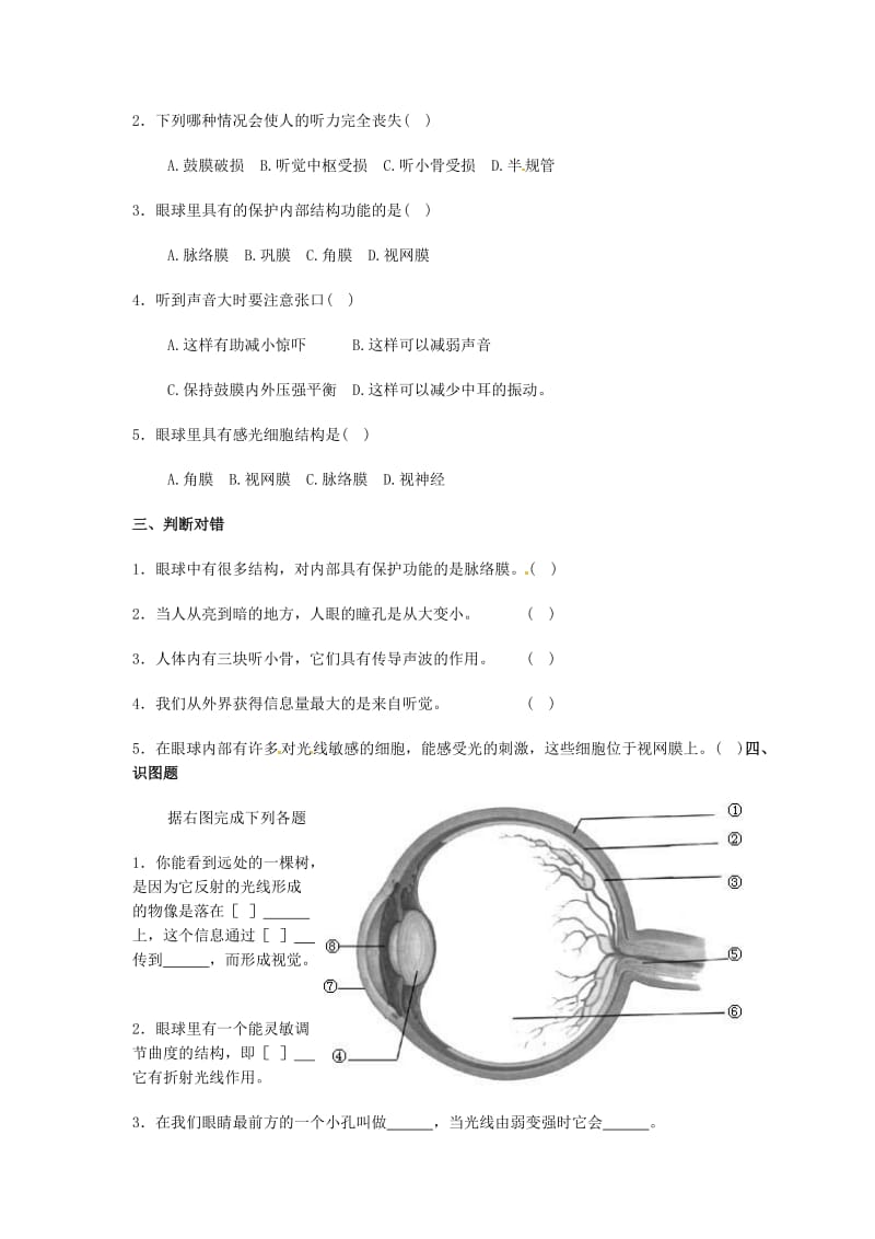 [精选类]七年级生物下册 6.1《人体对外界环境的感知》同步练习 新人教版.doc_第2页