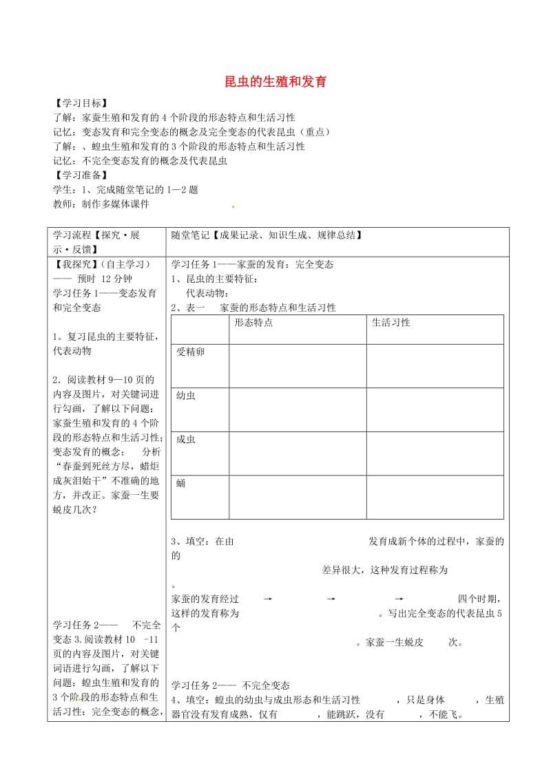 [精选类]四川省青神县初级中学校八年级生物下册 7.1.2 昆虫的生殖和发育导学案（无答案） 新人教版.doc_第1页