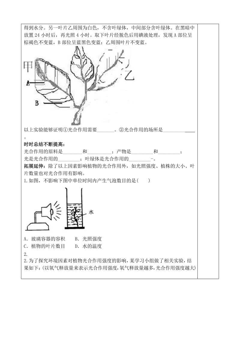 [精选类]七年级生物上册 绿色植物的光合作用学案（无答案） 济南版.doc_第2页