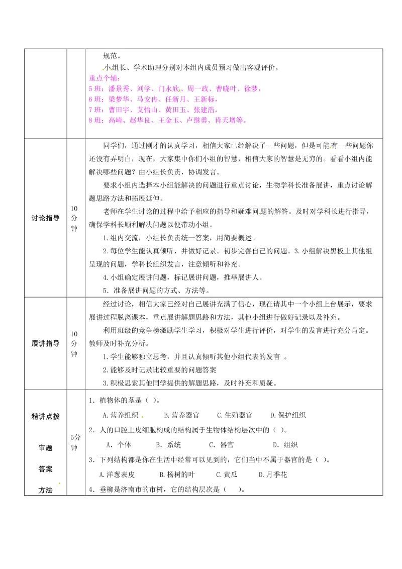 [精选类]山东省济阳县竞业园学校七年级生物上册 1.2.3 多细胞生物体的结构层次（问题生成课）导学案（无答案）（新版）济南版.doc_第2页