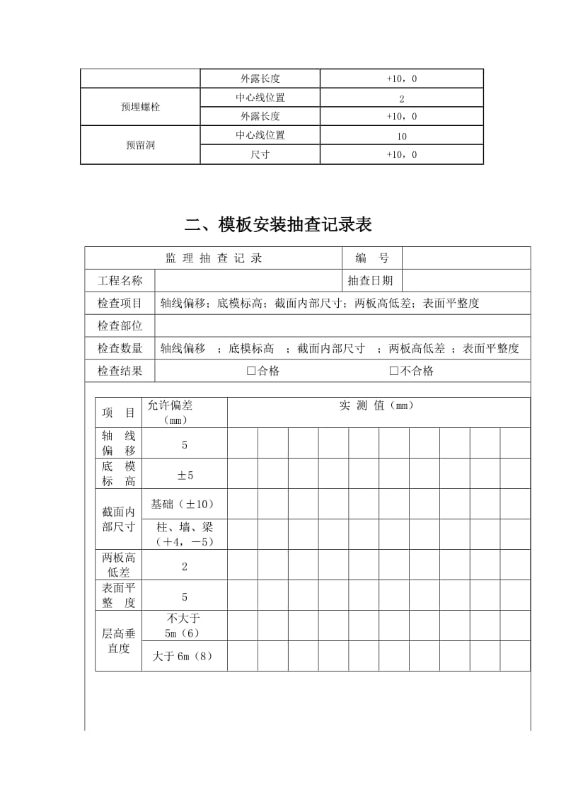 模板安装注意事项及检查内容与抽查记录表.doc_第3页