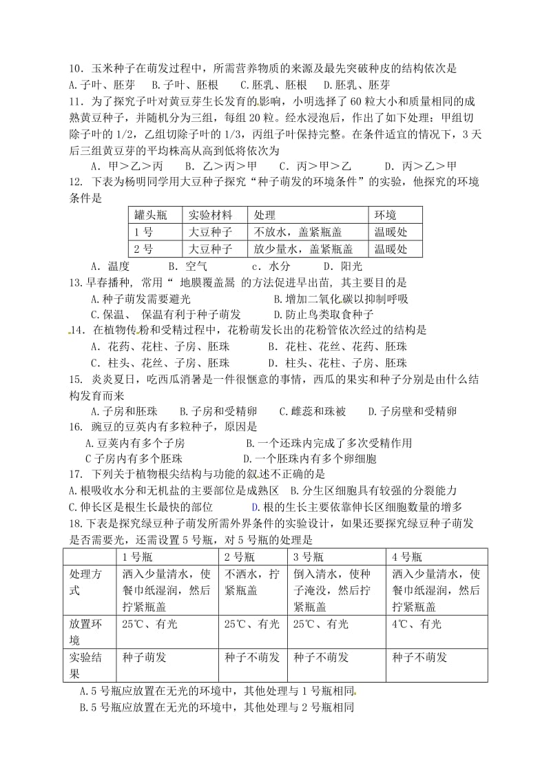 [精选类]山东省胶南市王台镇中心中学七年级生物 第三单元第二章测试题（无答案）.doc_第2页