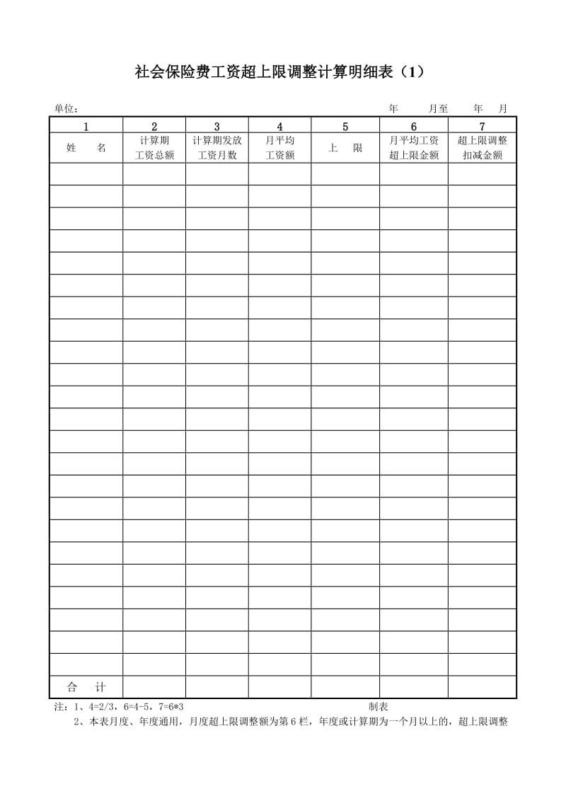 社会保险费工资超上限调整计算明细表.doc_第1页