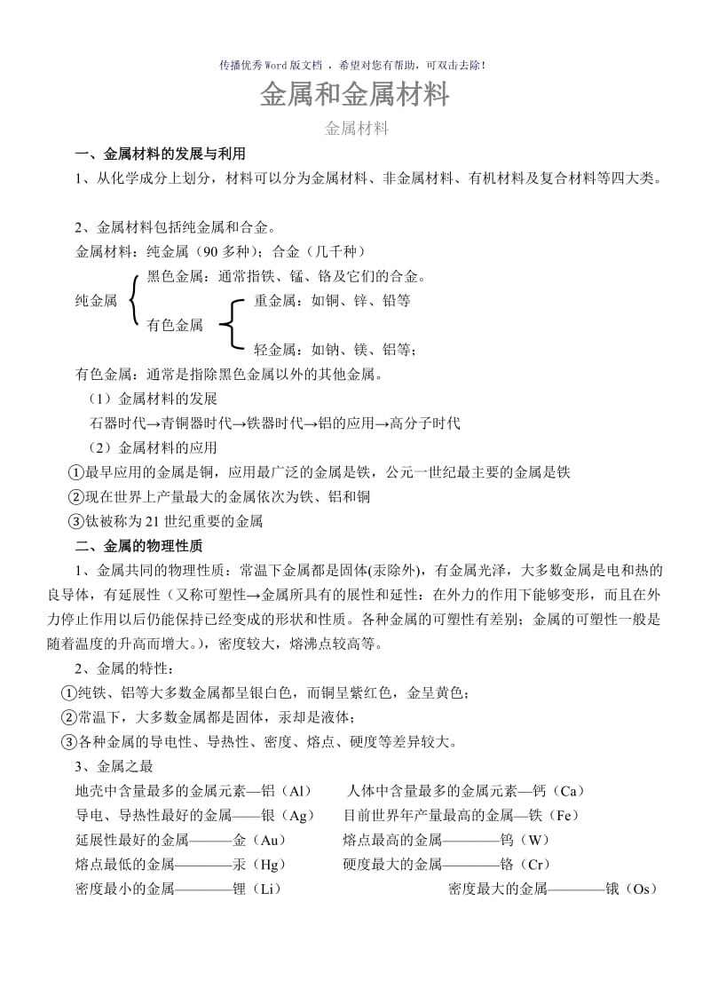 初中化学金属与金属材料知识点与练习Word版.doc_第1页