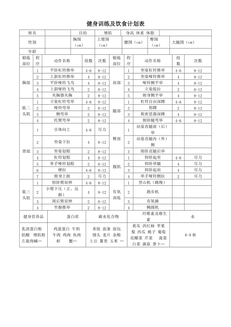 长风健身中心健身训练及饮食计划表.doc_第1页