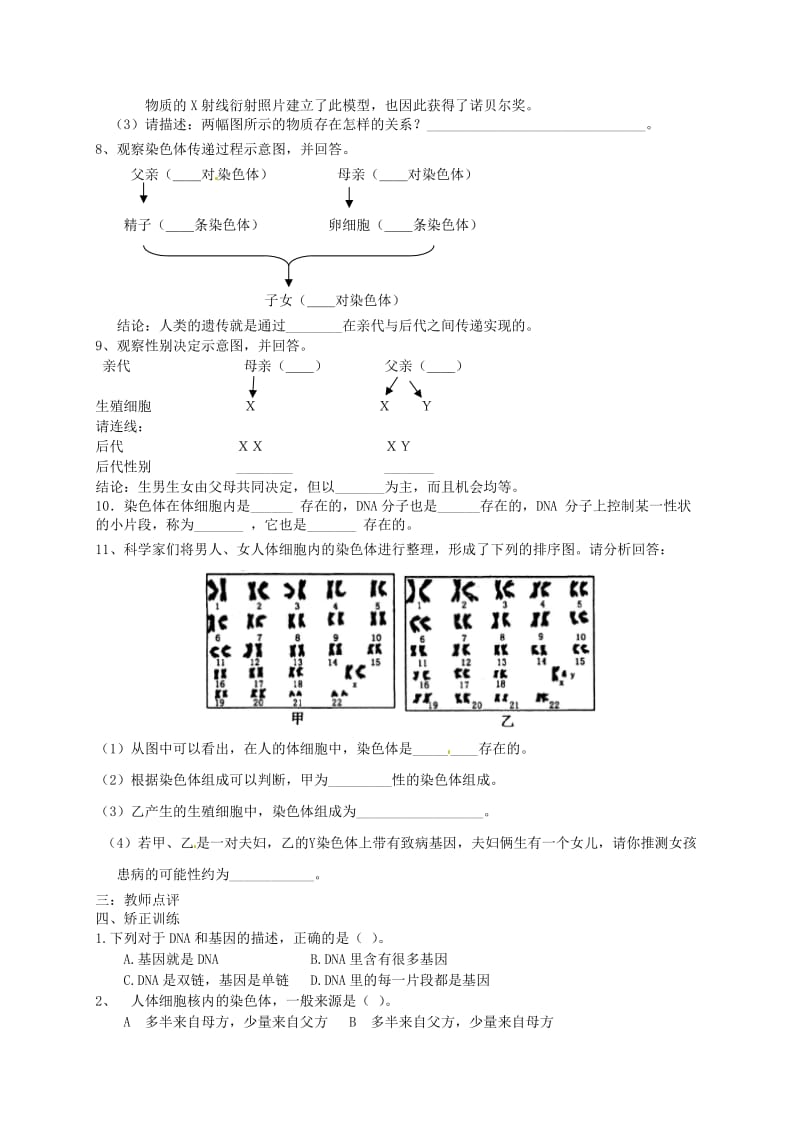 [精选类]山东省菏泽市定陶县陈集镇中学八年级生物上册 第四章《生物的遗传和变异》复习题（无答案） 新人教版（通用）.doc_第3页