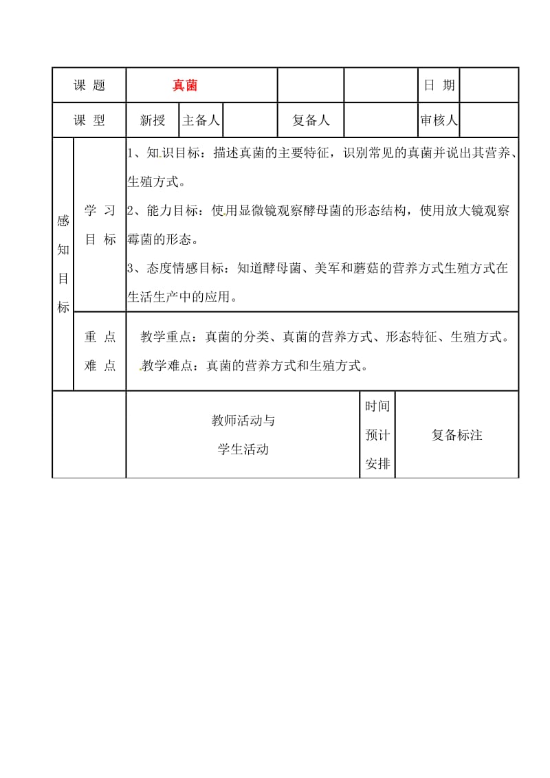 [精选类]山东省滨州市邹平实验中学七年级生物《真菌》教案 新人教版.doc_第1页