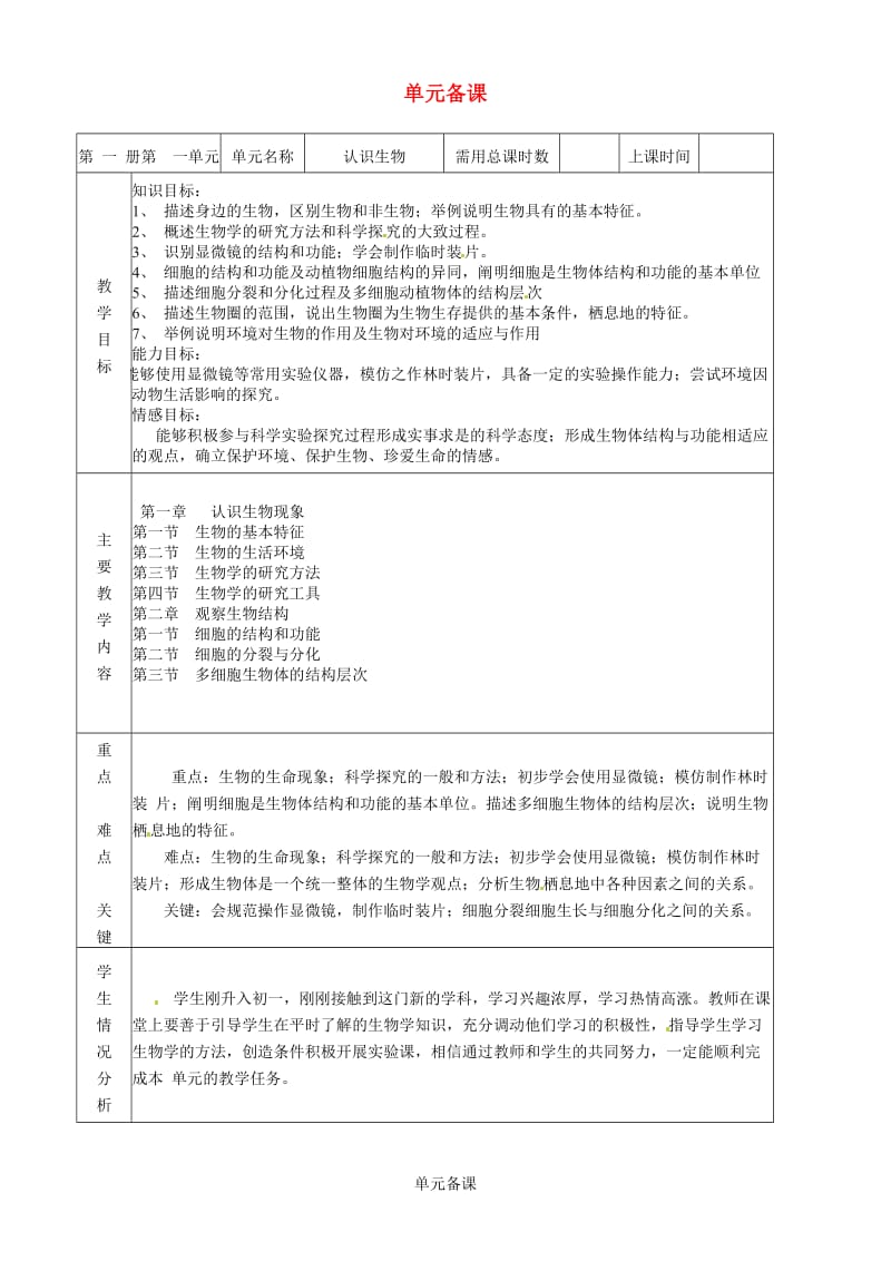 [精选类]山东省滨州市邹平实验中学七年级生物 第一单元教案 新人教版.doc_第1页