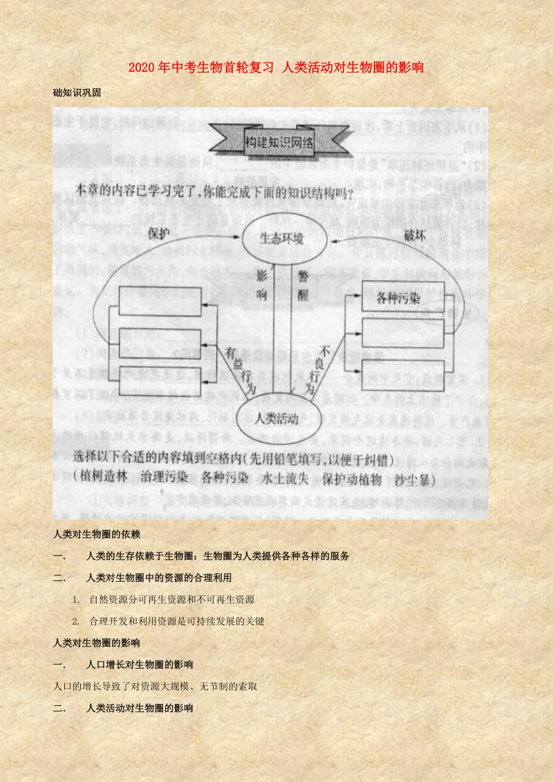 [精选类]202x年中考生物首轮复习 人类活动对生物圈的影响.doc_第1页