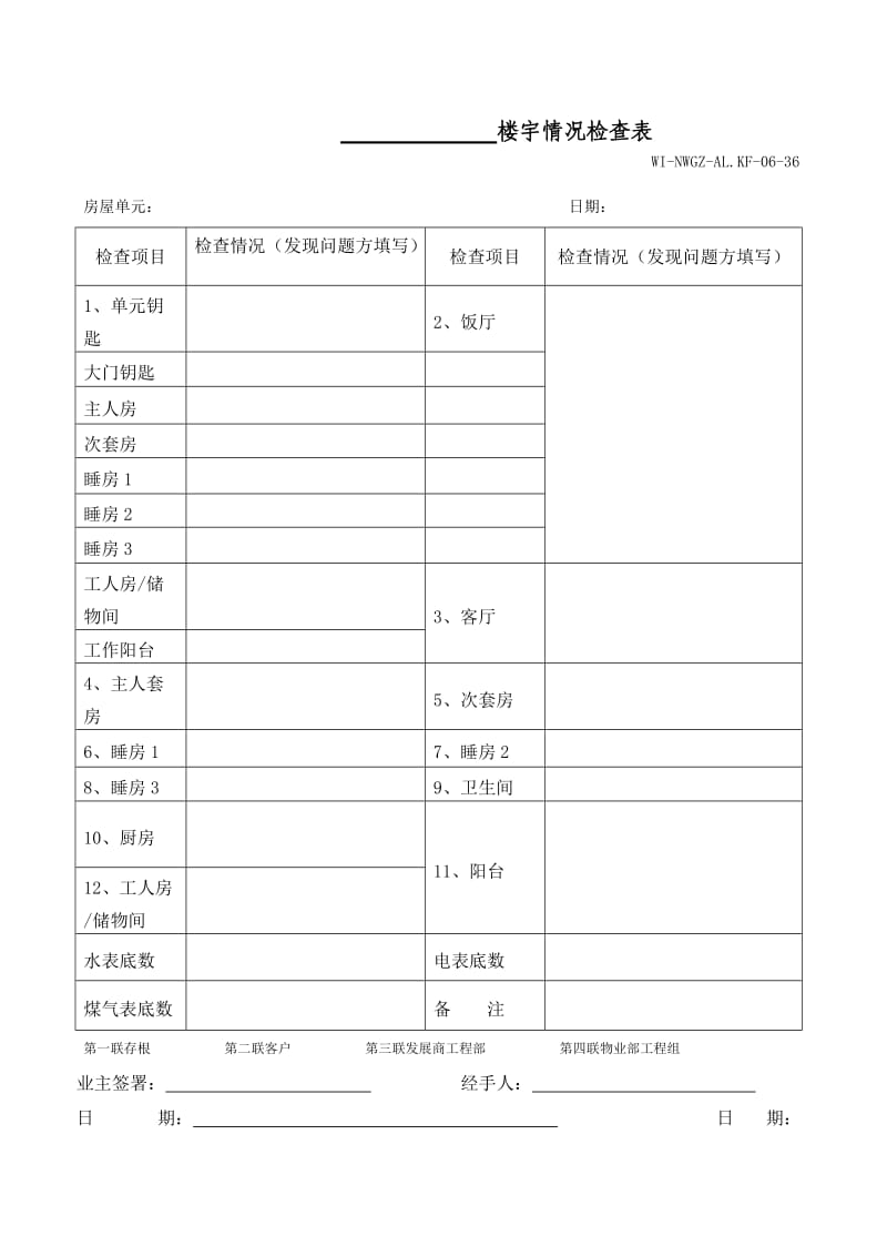 物业管理公司楼宇情况检查表WI-NWGZ-ALKF.doc_第1页