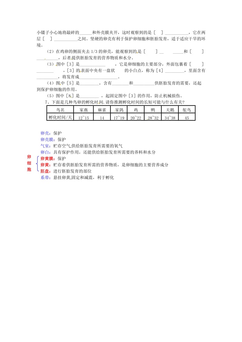 [精选类]山东省肥城市王庄镇初级中学八年级生物下册《7.1.4 鸟的生殖和发育》教学案（无答案） 新人教版.doc_第2页