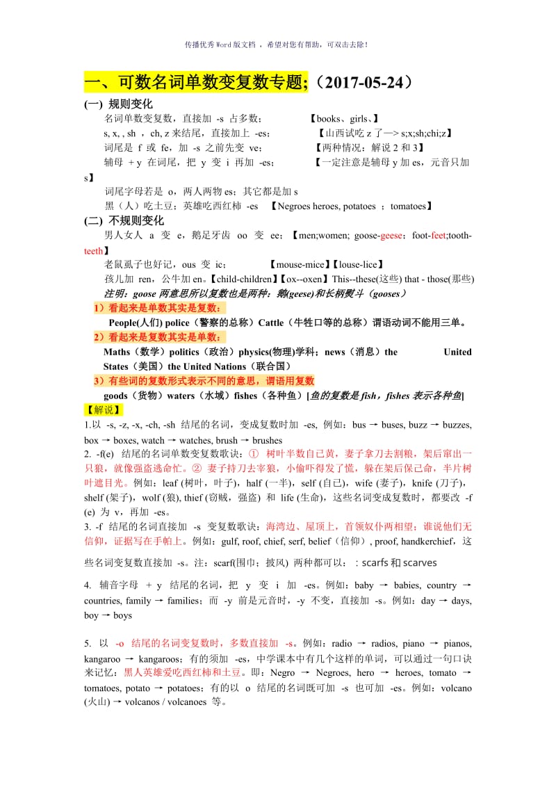 可数名词单数变复数的口诀专题Word版.doc_第1页