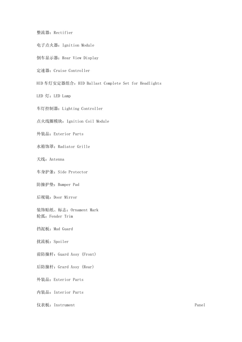 汽车零部件中英文对照表（Word）.docx_第3页