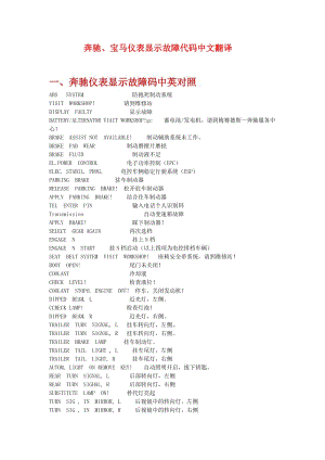 奔驰宝马仪表显示故障代码中文翻译（Word）.doc