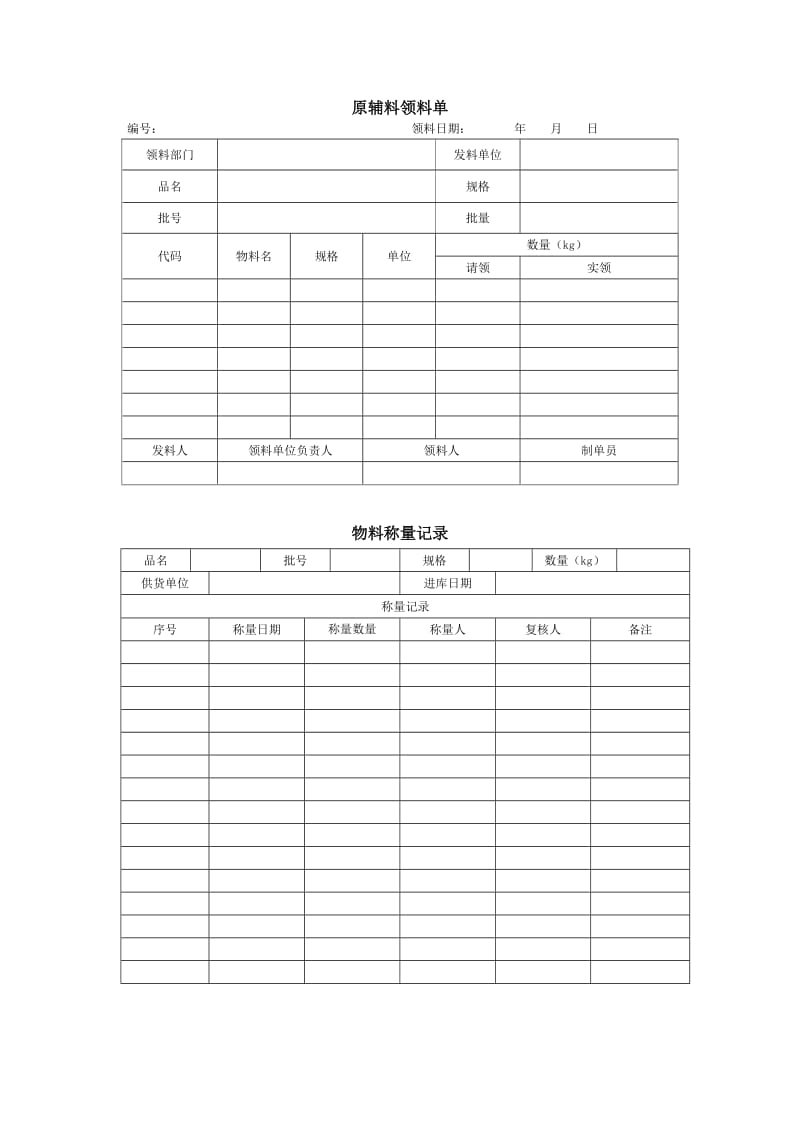 原辅料领料单用粉碎生产记录（Word）.doc_第1页