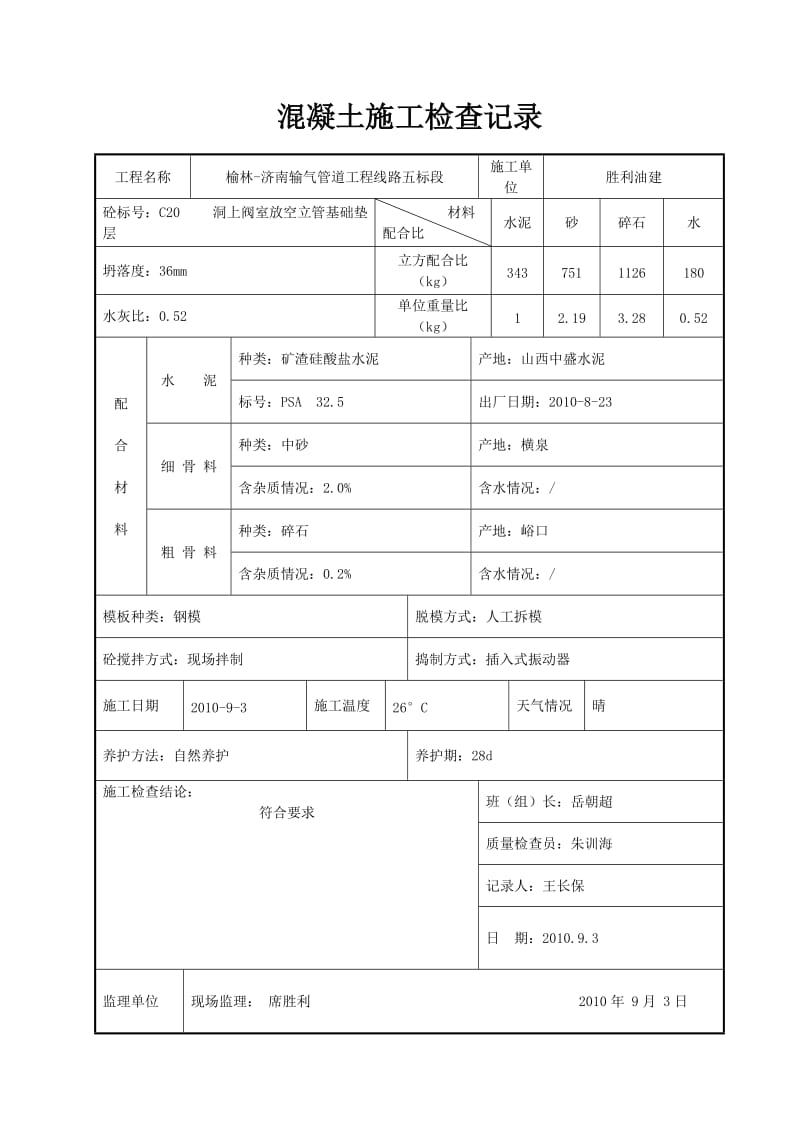 混凝土施工检查记录（Word）.doc_第2页