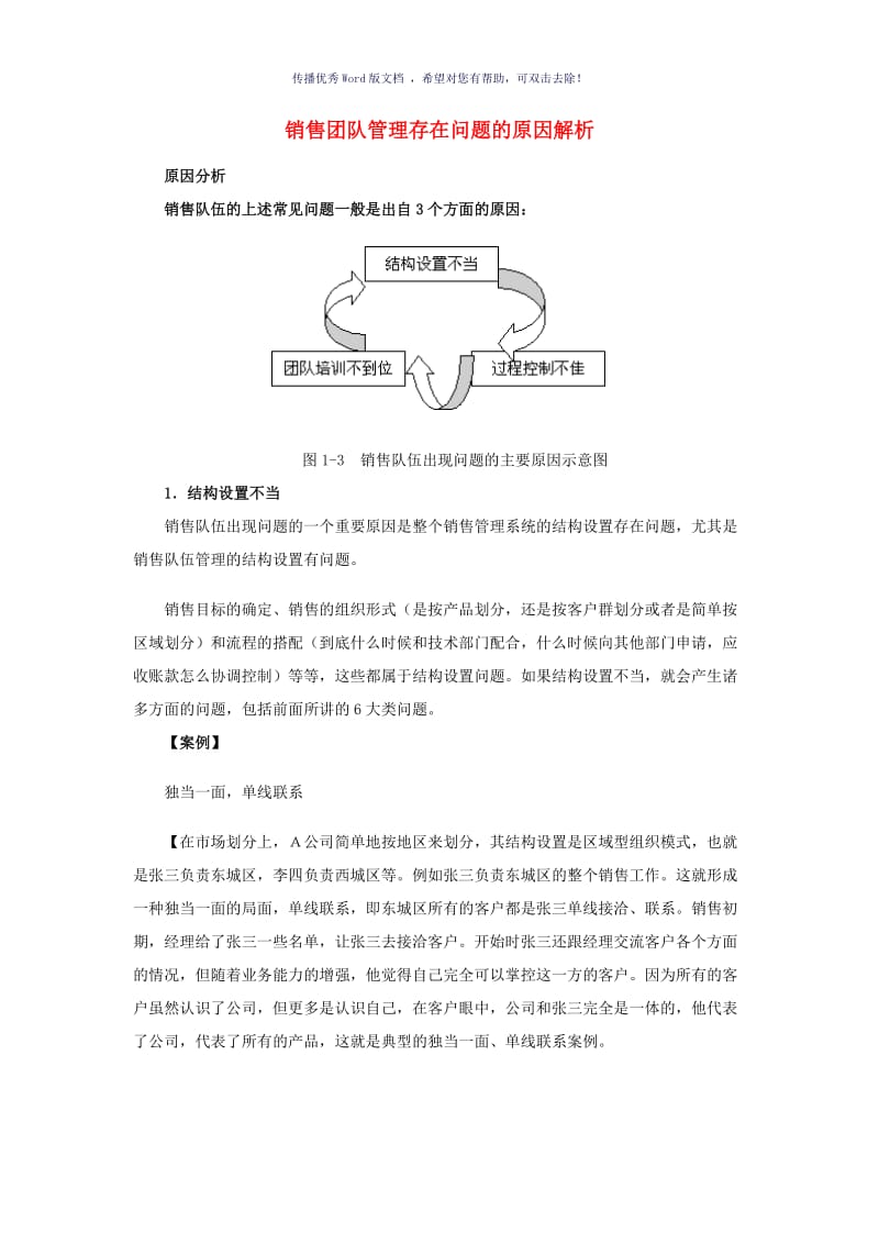 销售团队管理存在问题的原因解析Word版.doc_第1页