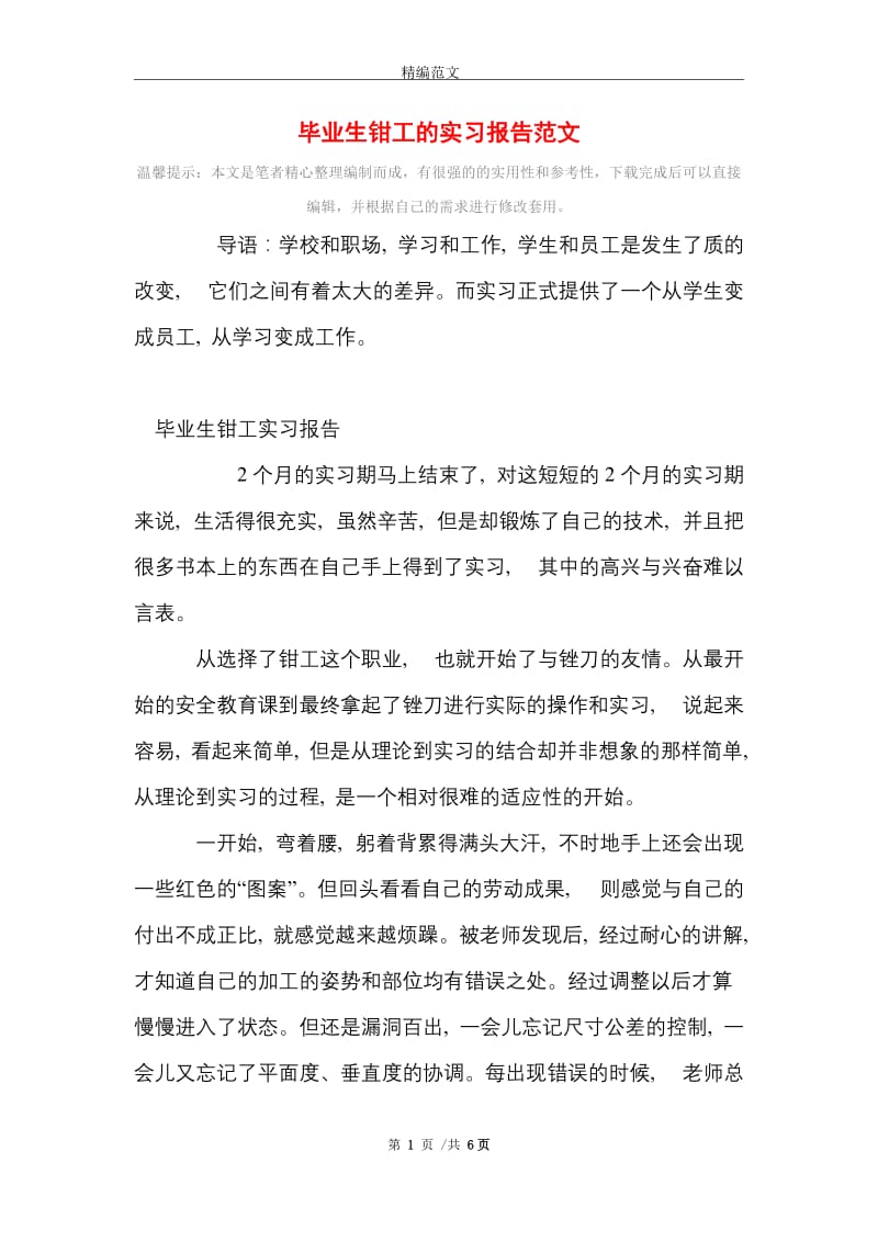 毕业生钳工的实习报告范文精选.doc_第1页