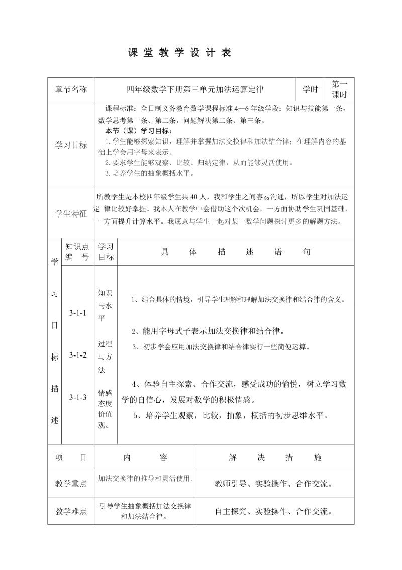 《加法运算定律》第一课时教学设计.doc_第1页