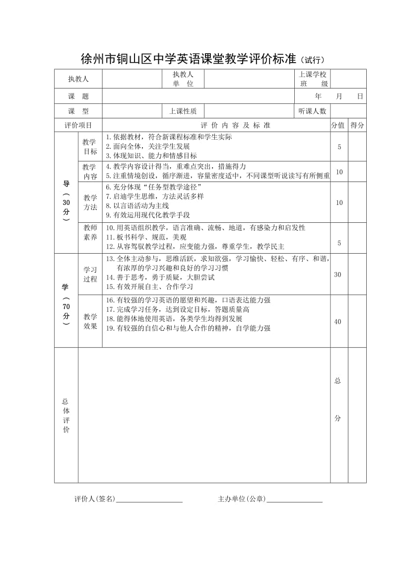 铜山县中学英语课堂教学评价标准_1.doc_第1页