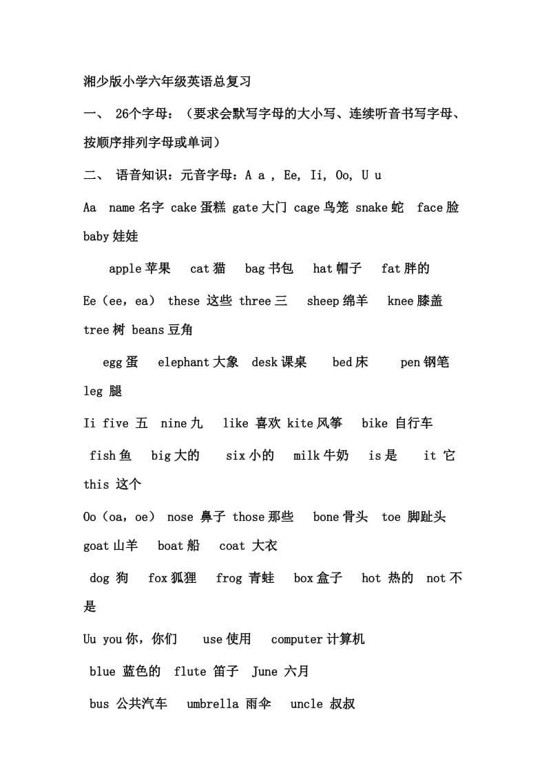 湘少版小学六年级英语总复习.doc_第1页