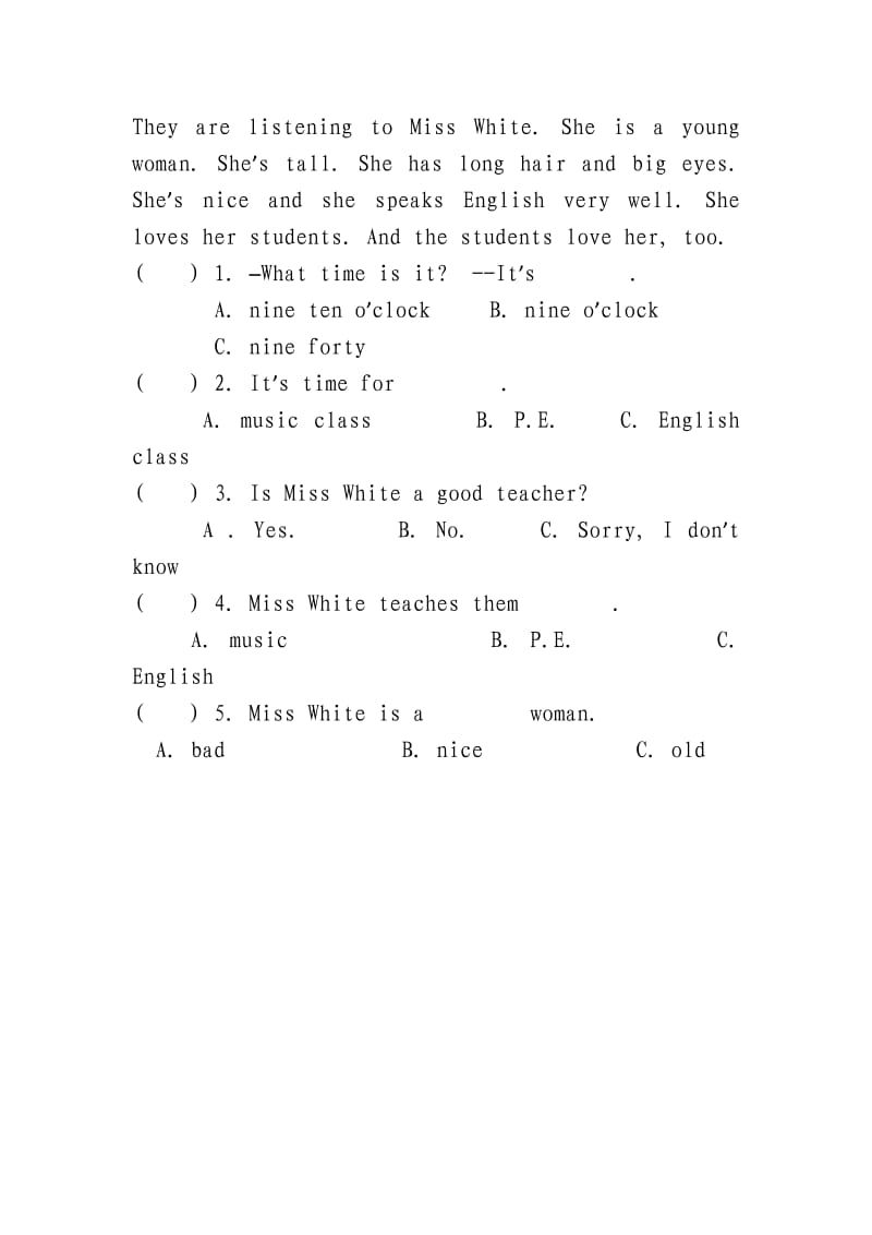 人教新版四年级英语下册Unit3 What subject do you like best？ lesson 18练习题.doc_第2页