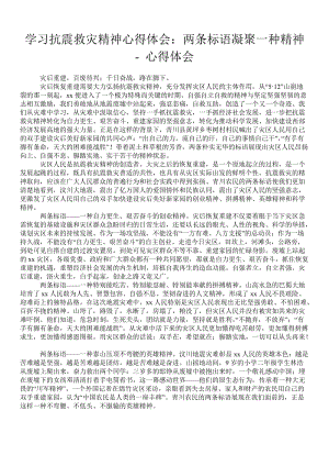 学习抗震救灾精神心得体会：两条标语凝聚一种精神 - 心得体会 .doc