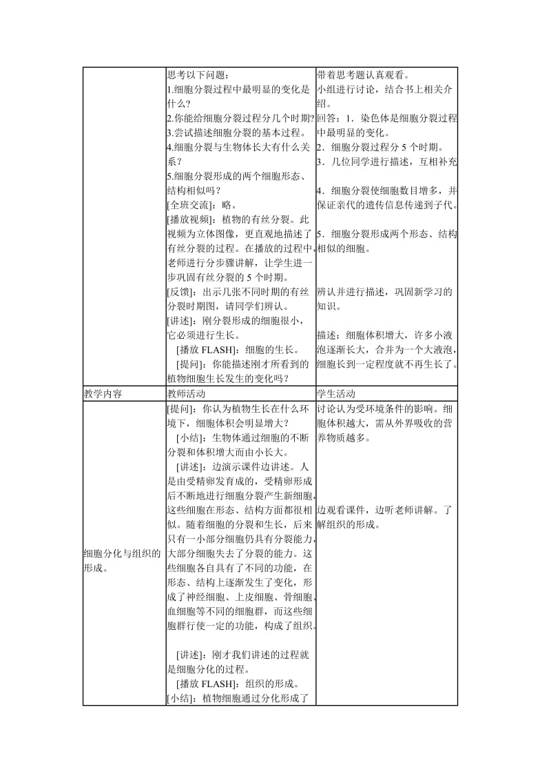 苏教版生物七上第一节细胞的分裂和分化word教案一.doc_第2页