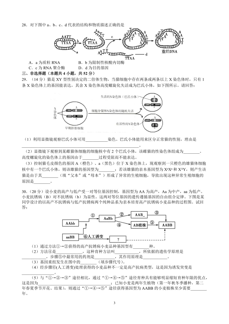 高二第一次月考试卷（必修2：5、6章）.docx_第3页