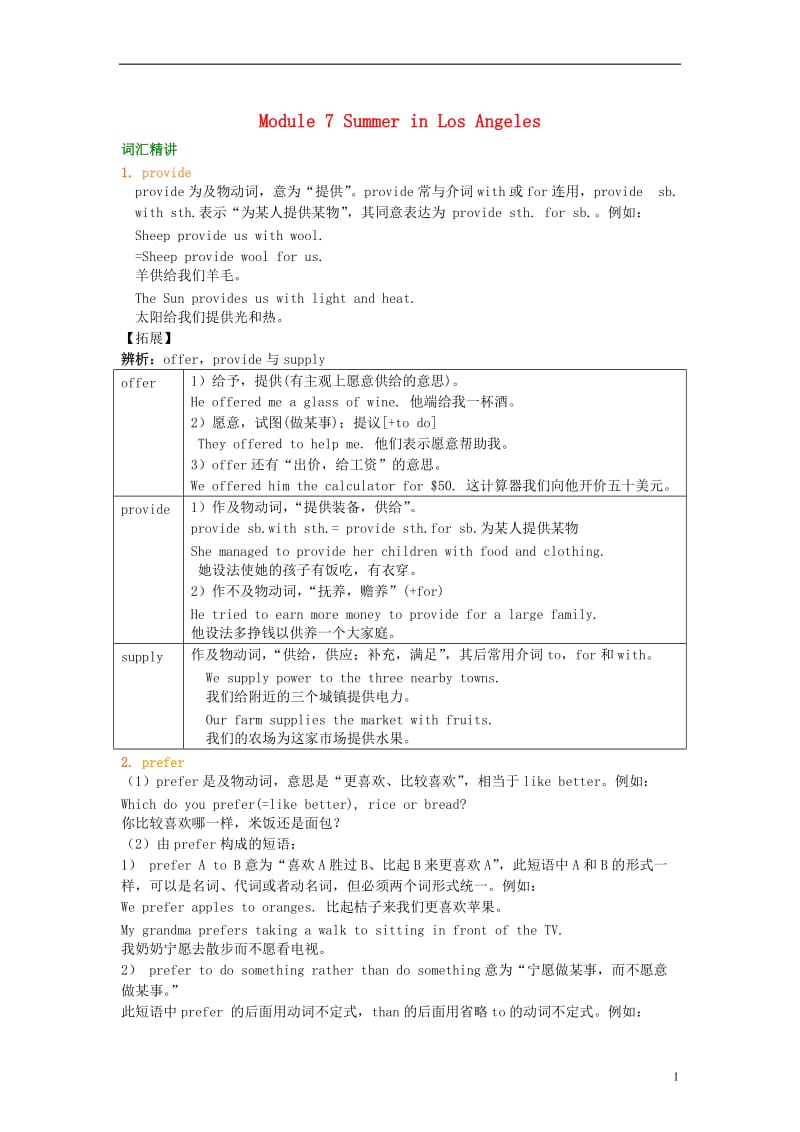 2018-2019学年八年级英语下册 Module 7 Summer in Los Angeles词句精讲精练（含解析）（新版）外研版.doc_第1页