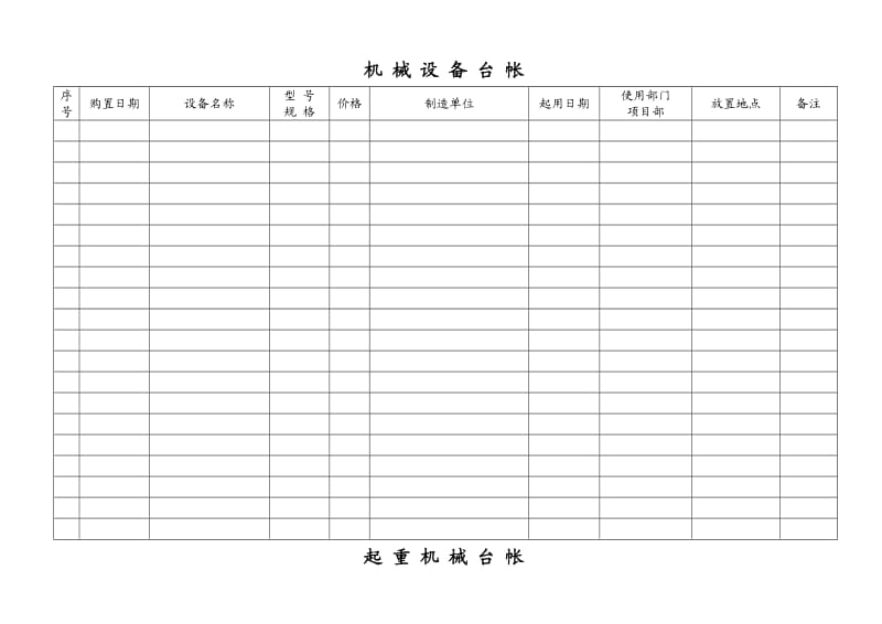 施工安全培训专题：机械台账.doc_第1页