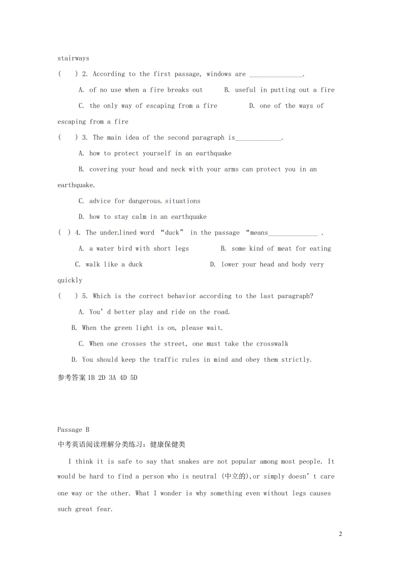 2019中考英语一轮复习 阅读理解选习题（4） 人教新目标版.doc_第2页