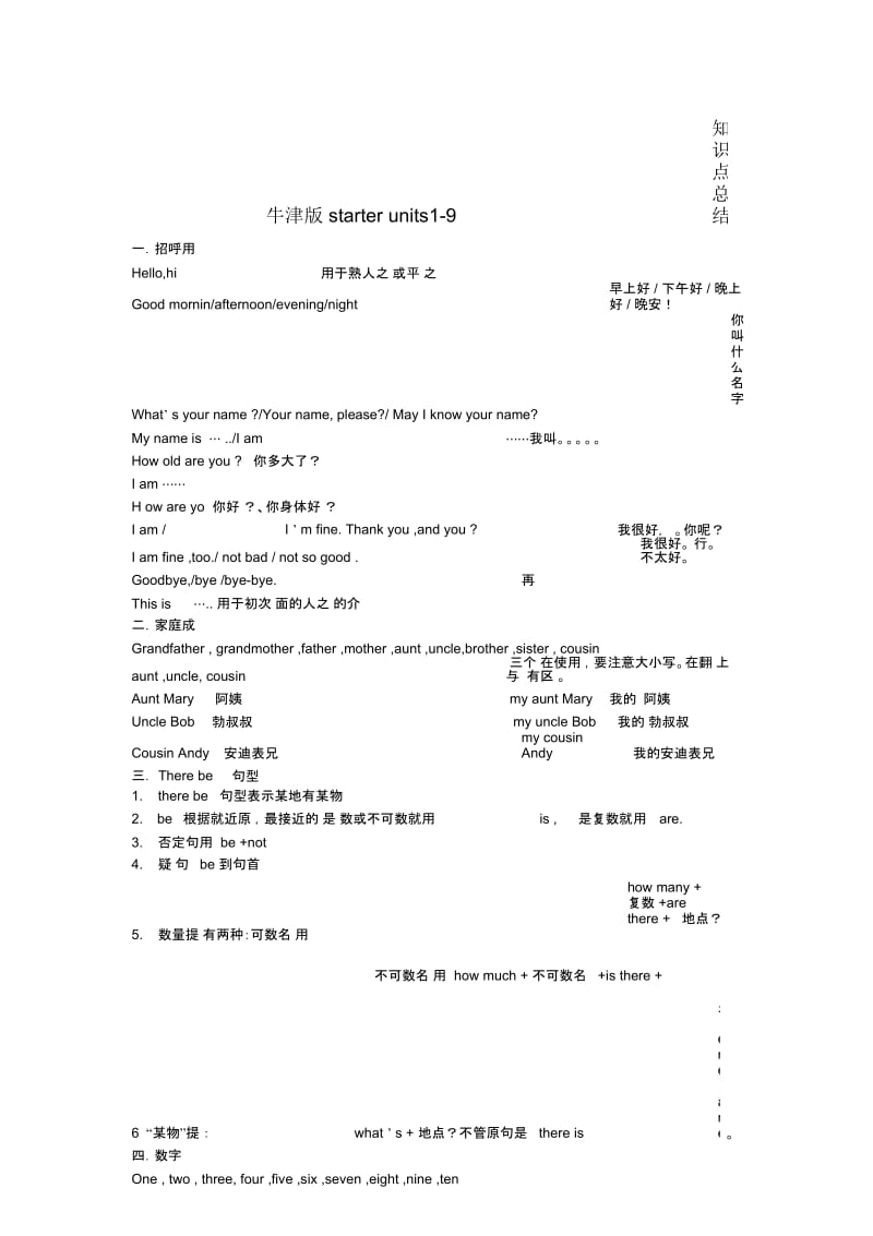 七年级英语上册starter知识点总结牛津版.docx_第1页