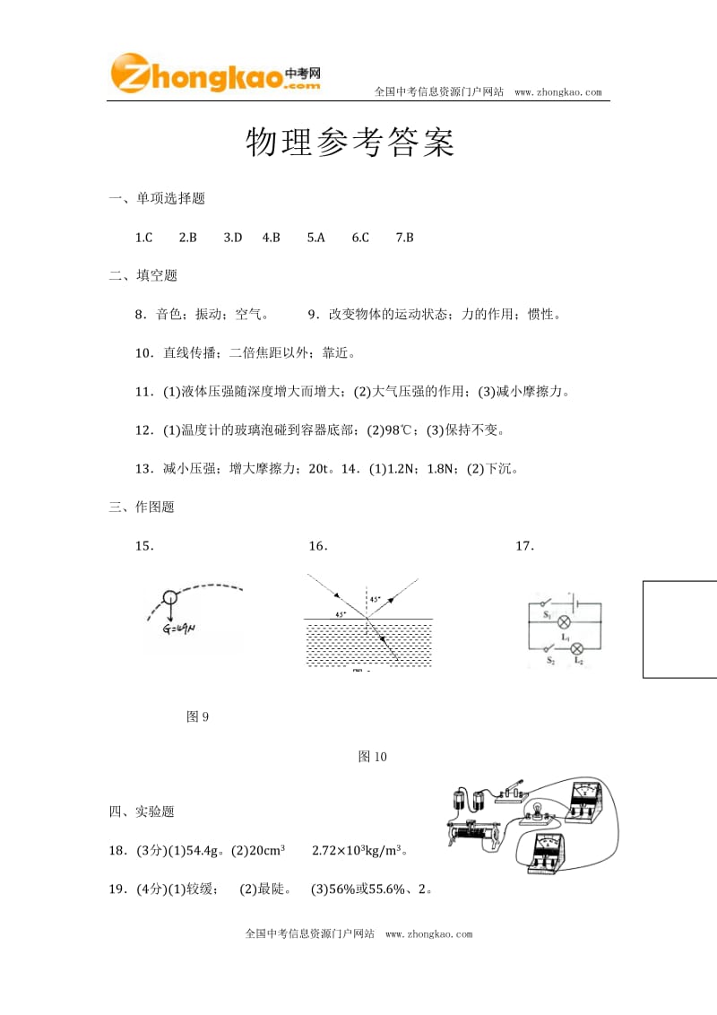 2011汕头中考物理试题答案.doc_第1页