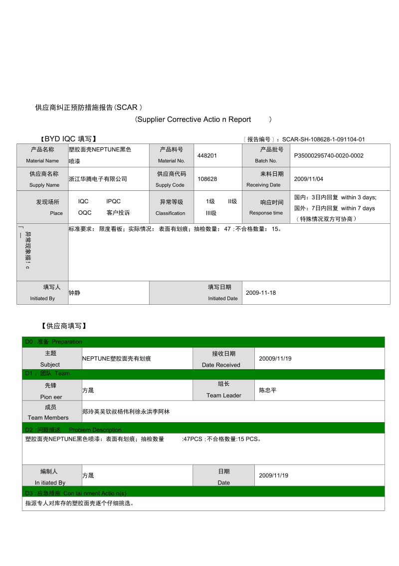 供应商纠正预防措施报告(比亚迪).docx_第1页