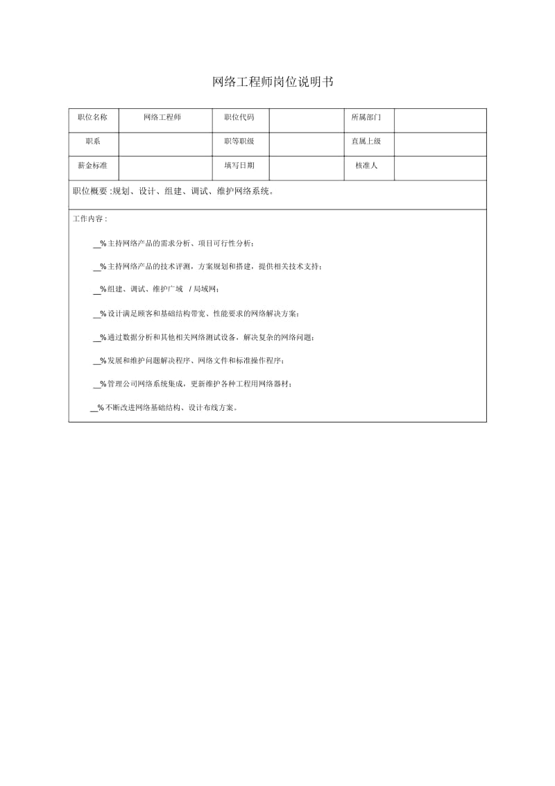 技术部网络工程师岗位说明书.docx_第1页