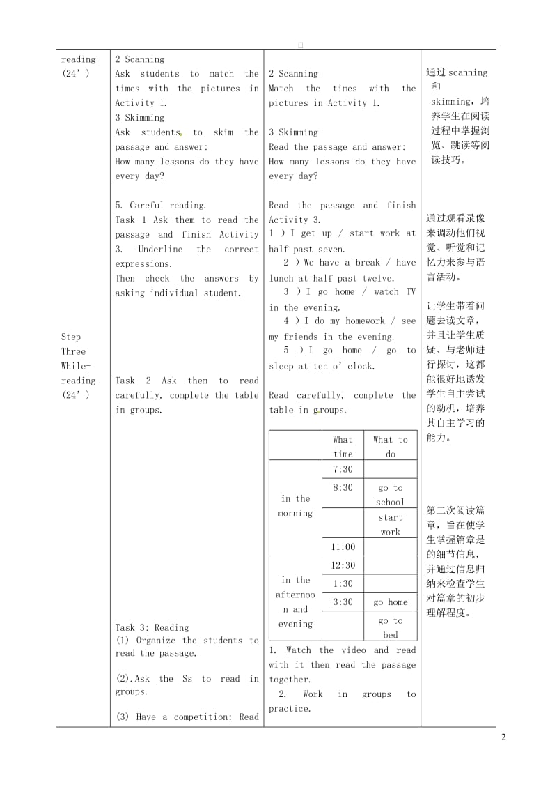 七年级英语上册 Module 5 My school day Unit 2 We start work at nine o&rsquo;clock教案 （新版）外研版.doc_第2页